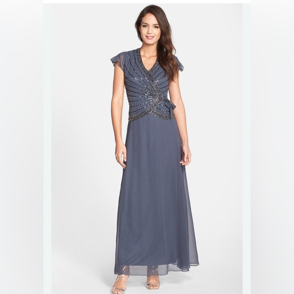 J Kara Grey 
 Maxi Dress with Beaded Details